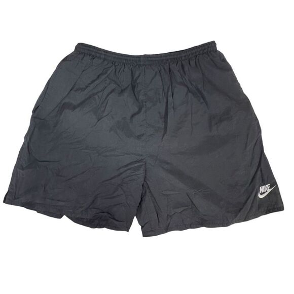 Vintage 90s Nike black large Swoosh Lined Swim Trunks Mens spell out - Picture 2 of 11